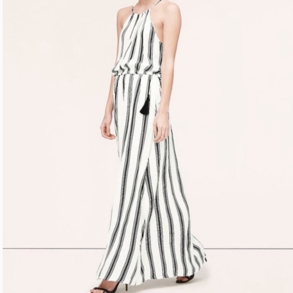 LOFT Halter Striped Tassel Maxi Dress S